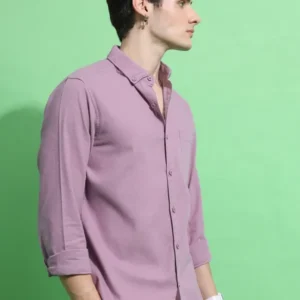 Men Purple Solid Slim Fit Casual Shirts